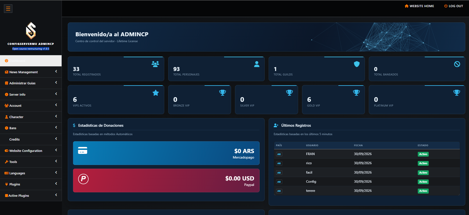 WebEngine ConfigServerMU v1.0.5 + Template exclusivo